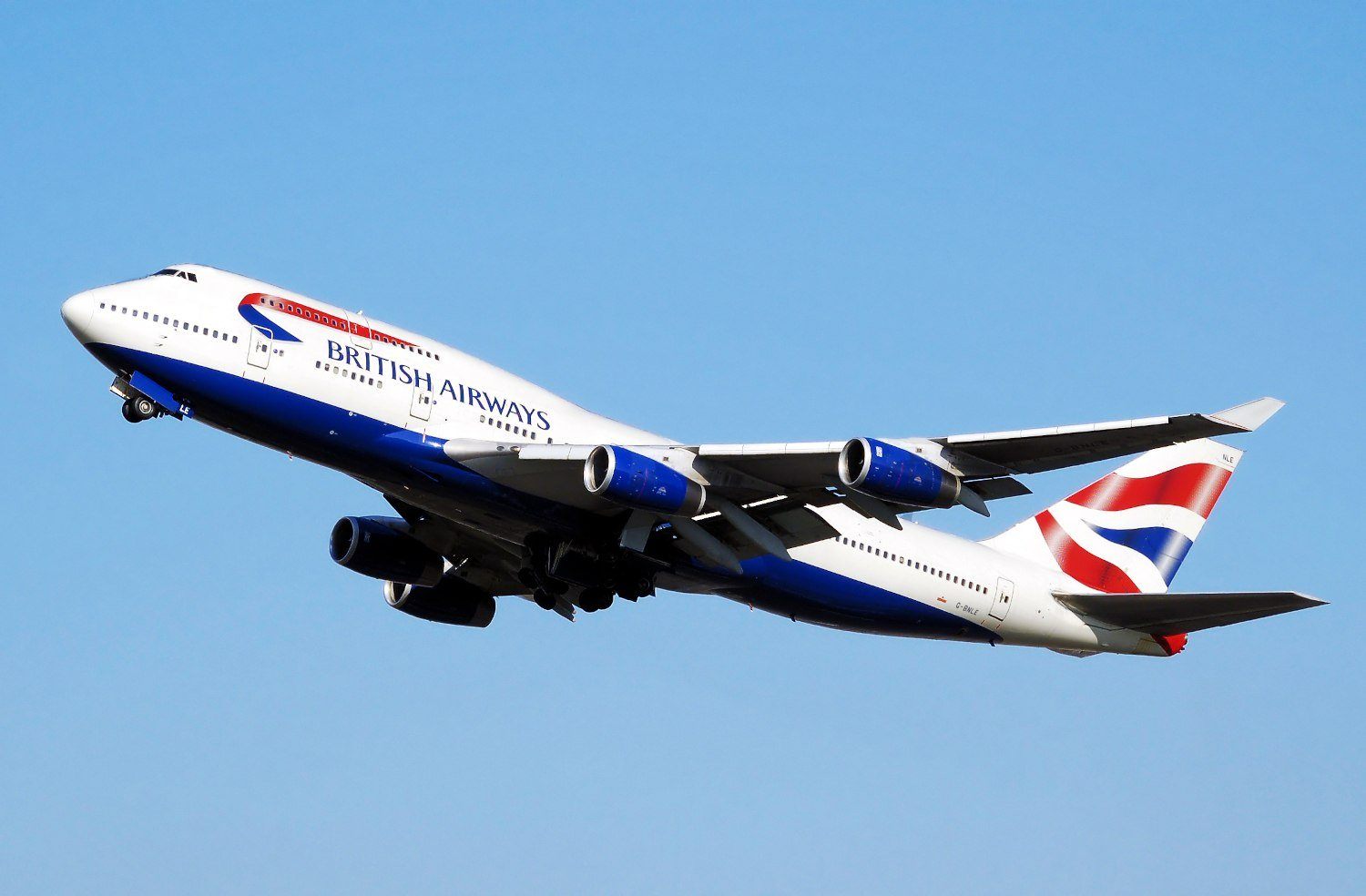 British Airways Boeing 747-400 taking off from London Heathrow Airport, England