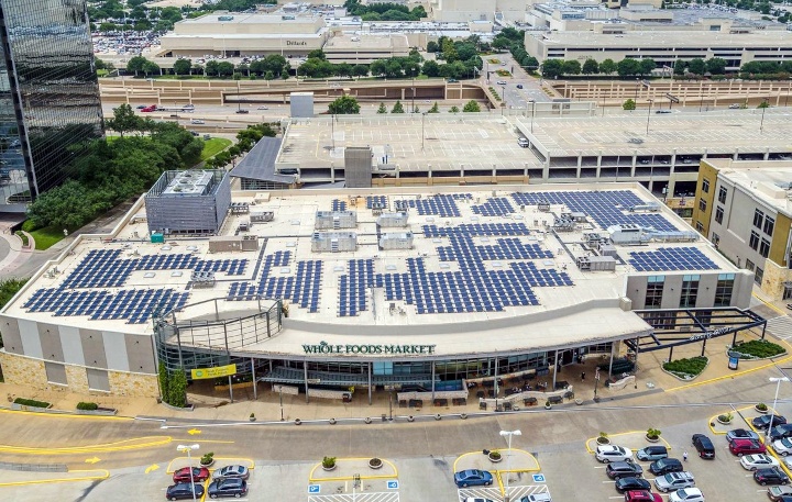 A photovoltaic system delivers 256 kW of power at Whole Foods Market in October 2013 by Freedom Solar Power.