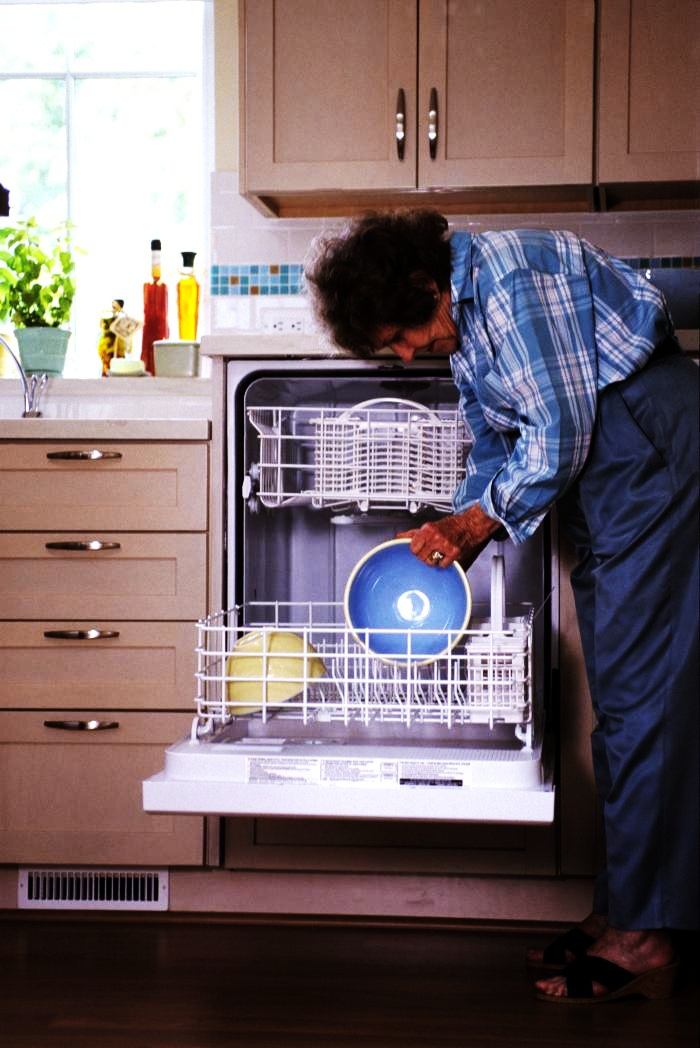 A raised dishwasher