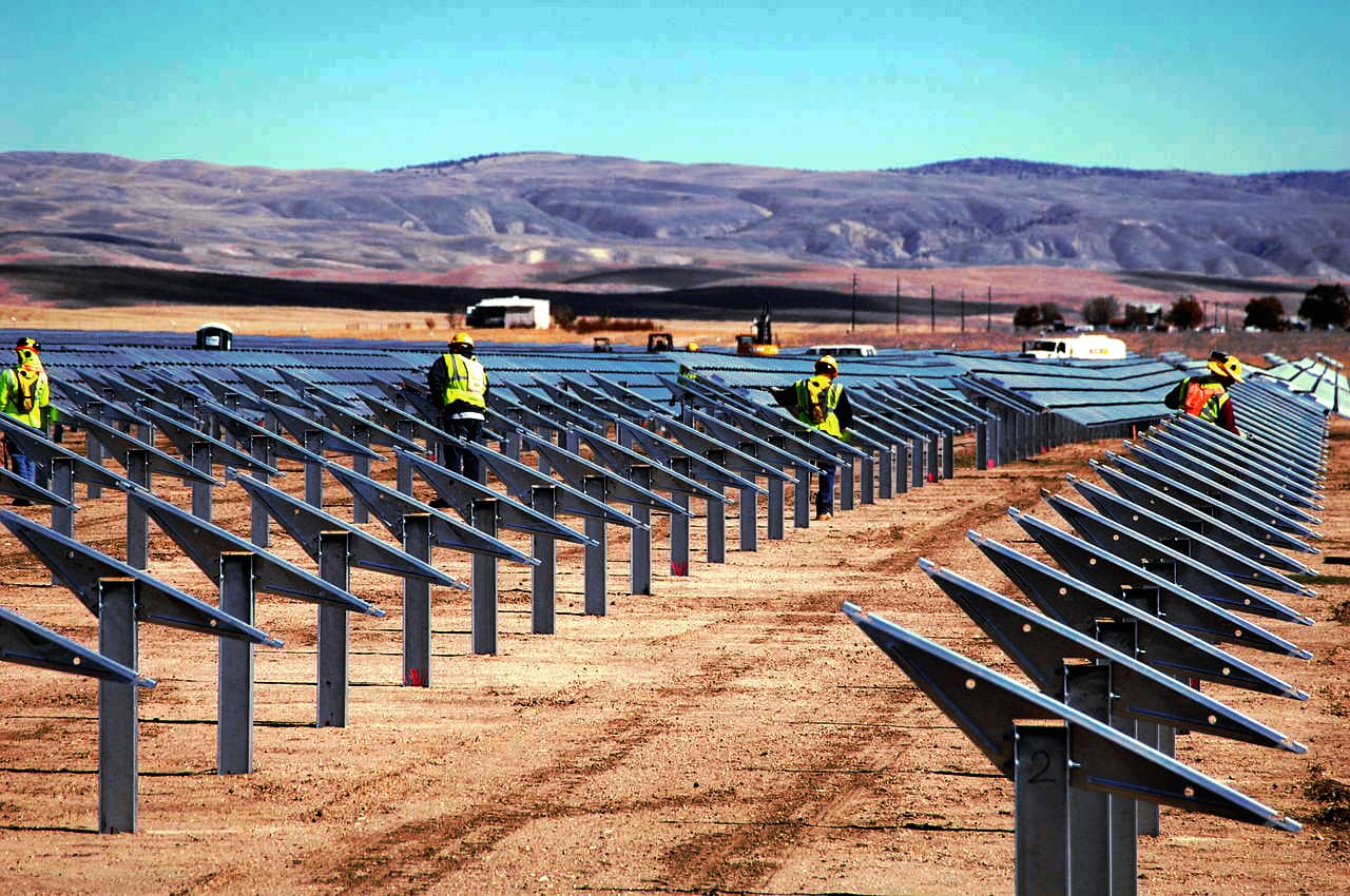 Ground-mountings of steel that will support solar modules. The photo was captured on October 12, 2012.